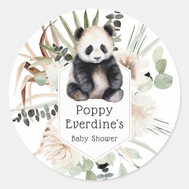 Niedlich Panda Greenery Baby Duwer Gender Neutral Runder Aufkleber (Vorderseite)