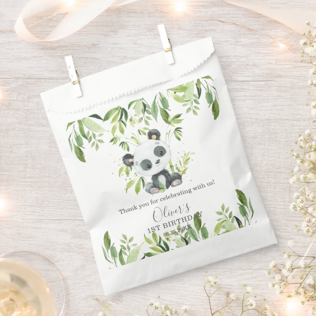 Niedlich Panda Greenery Bamboo Babydusche Geburtst Geschenktütchen (Ausgeschnitten)