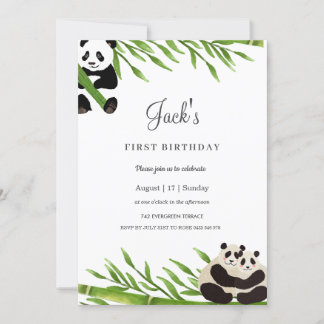 Niedlich Panda Greenery Bamboo Geburtstagsparty Einladung