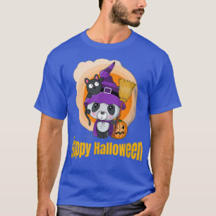 Niedlich Panda Hexe Happy Halloween Pumpkin Broom T-Shirt