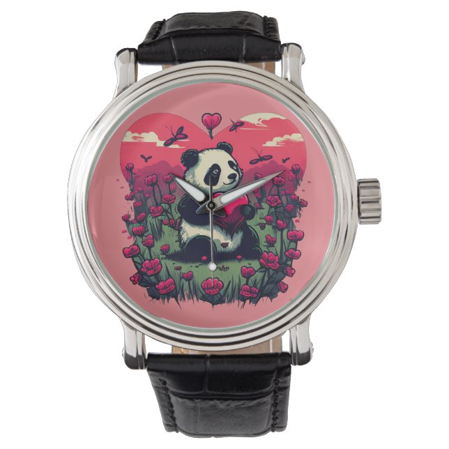 Niedlich Panda Holding Heart - Valentinstag Gesche Armbanduhr (Vorderseite)