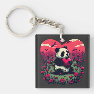 Niedlich Panda Holding Heart - Valentinstag Gesche Schlüsselanhänger