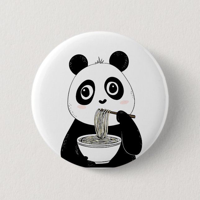 Niedlich Panda isst Udon Noodles Button (Vorderseite)