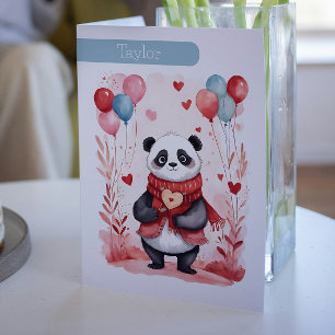 Niedlich Panda Liebe Herz Personalisiert Valentine Feiertagskarte