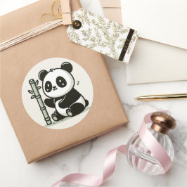 Niedlich Panda mit Bamboo Runder Aufkleber
