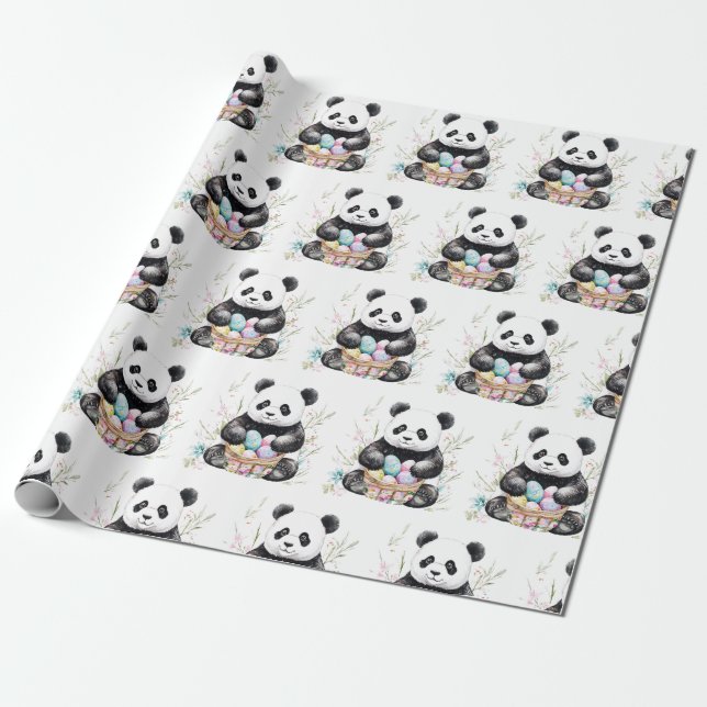 Niedlich Panda Osterwasserfarbe Blüte Geschenkpapier (Ungerollt)