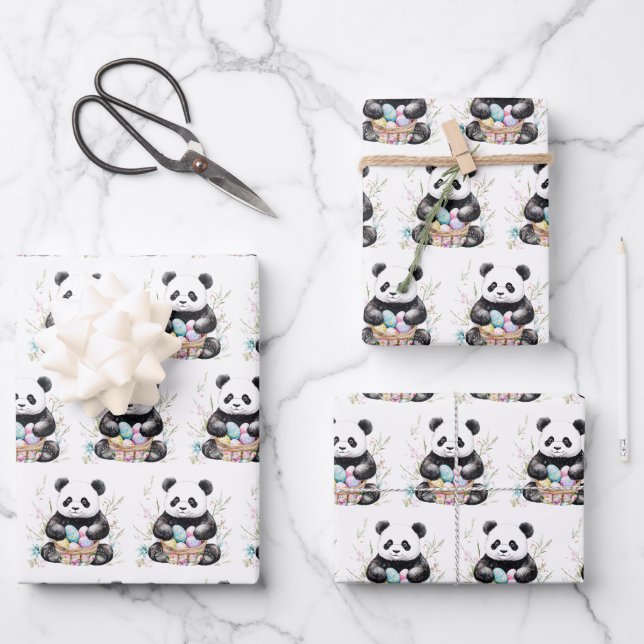 Niedlich Panda Osterwasserfarbe Blüte Geschenkpapier Set (Vorderseite)