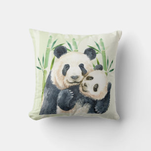 Niedlich Panda Pair & Bamboo Wasserfarbe Kissen