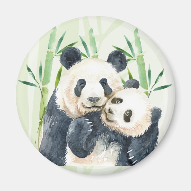 Niedlich Panda Pair & Bamboo Wasserfarbe Magnet (Vorne)