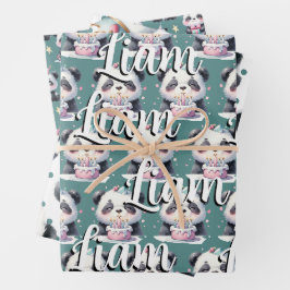 Niedlich Panda Pattern Geburtstag Boy Green Geschenkpapier Set