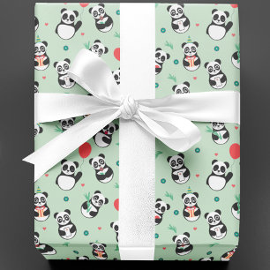 Niedlich Panda Pattern Geburtstag   Grün Geschenkpapier