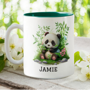 Niedlich Panda Personalisiert Floral Bamboo Zweifarbige Tasse