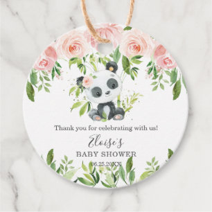 Niedlich Panda Pink Floral Bamboo Babydusche Gebur Geschenkanhänger