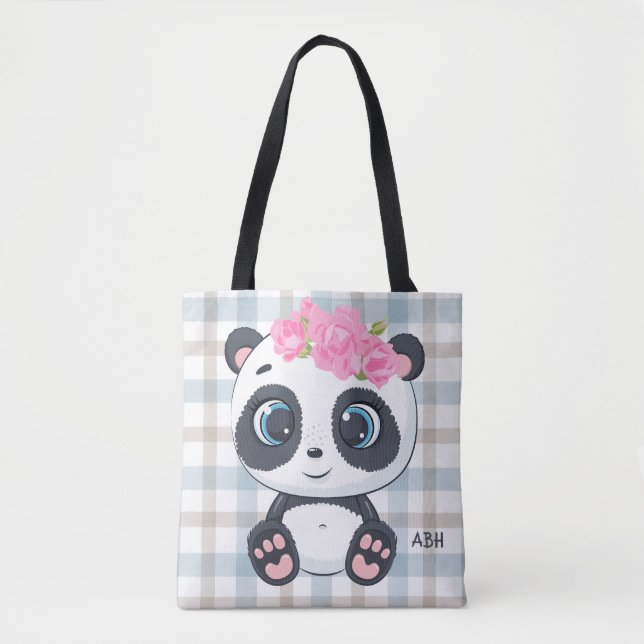 Niedlich Panda Pink Floral Monogram (Vorderseite)