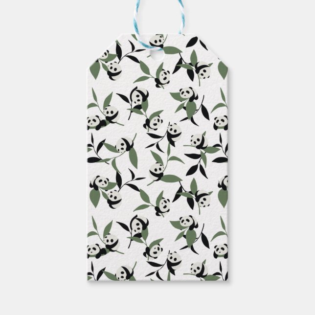 Niedlich Panda Playing Bamboo Garden White Ver Geschenkanhänger (Vorderseite)