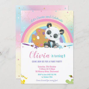 Niedlich Panda Rainbow Art Paint Birthday Party Gi Einladung