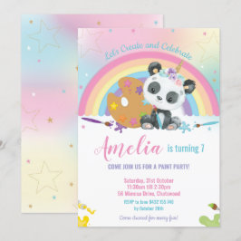 Niedlich Panda Rainbow Art Paint Birthday Party Gi Einladung