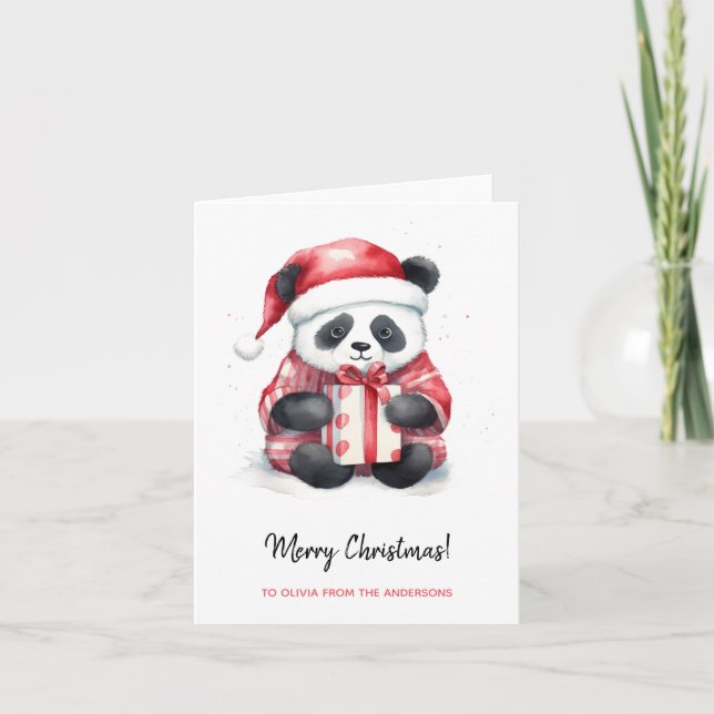 Niedlich Panda Santa Merry Weihnachten Karte (Vorderseite)