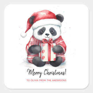 Niedlich Panda Santa Merry Weihnachten Quadratischer Aufkleber