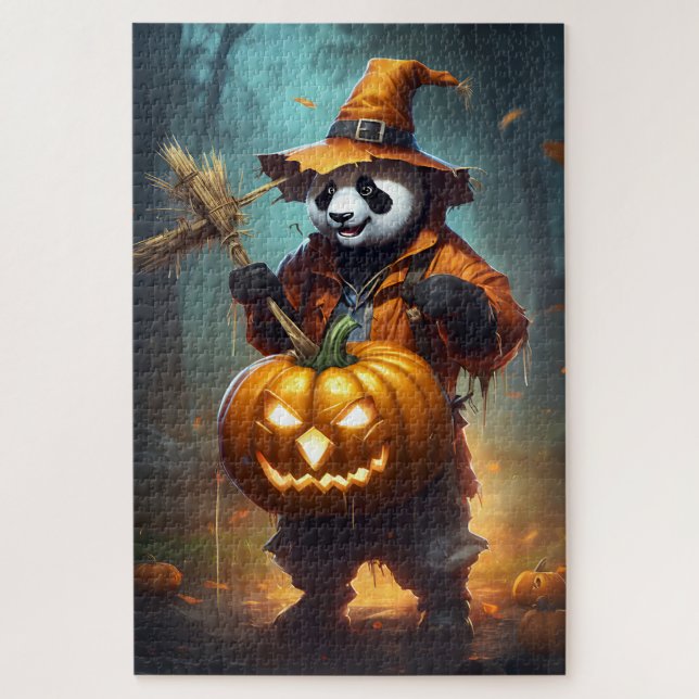 Niedlich Panda Scarecrow Halloween Puzzle (Vertikal)