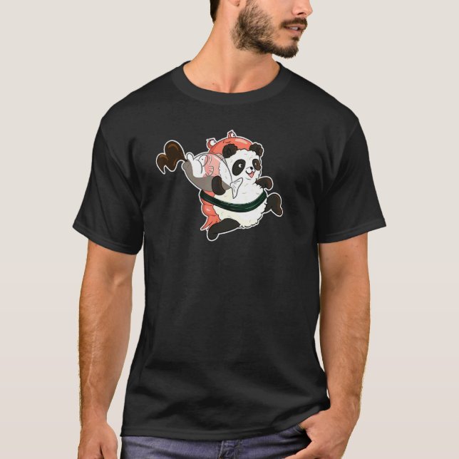 Niedlich Panda Sushi mit Shrimp, der Soy Sauce Ste T-Shirt (Vorderseite)