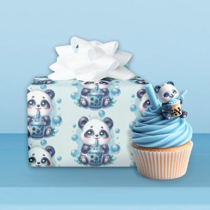 Niedlich Panda und Blue Boba Bubble Tee Geschenkpapier