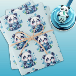 Niedlich Panda und Blue Boba Bubble Tee Geschenkpapier Set