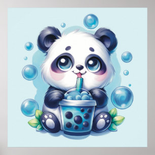 Niedlich Panda und Blue Boba Bubble Tee Poster
