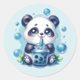 Niedlich Panda und Blue Boba Bubble Tee Runder Aufkleber