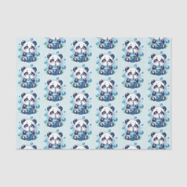 Niedlich Panda und Blue Boba Bubble Tee Seidenpapier (Vorderseite)