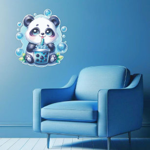 Niedlich Panda und Blue Boba Bubble Tee Wandaufkleber