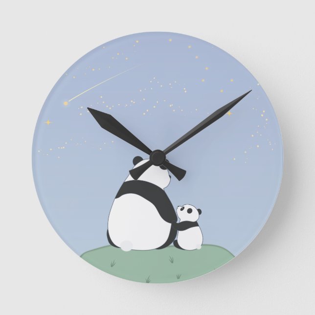 Niedlich Panda unter Sternen Runde Wanduhr (Vorderseite)