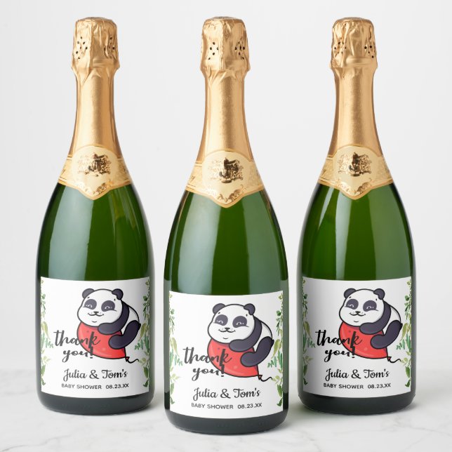 Niedlich Panda Vielen Dank Baby Dusche Sparkling W (Flaschen)
