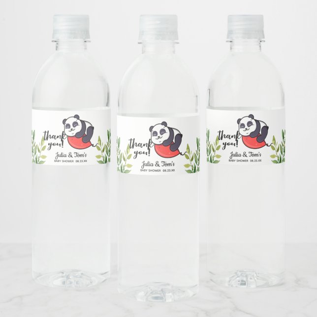 Niedlich Panda Vielen Dank Baby Dusche Wasserflaschenetikett (Flaschen)