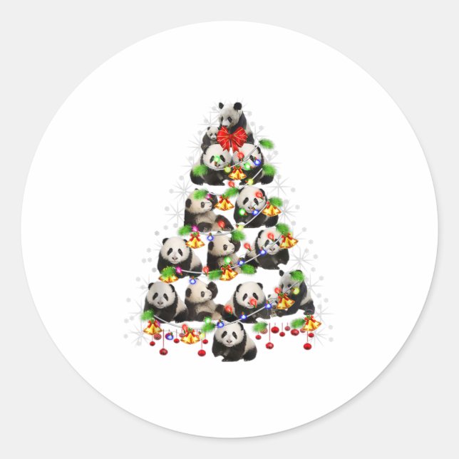 Niedlich Panda Weihnachtsbaum Dekoration Xmas Tr Runder Aufkleber (Vorderseite)