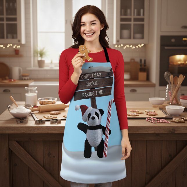 Niedlich Panda Weihnachtskochtopf Backzeit Schürze (Have fun when baking Christmas cookies in this festive panda apron. )