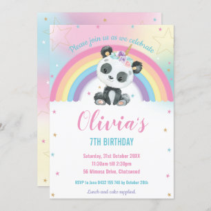 Niedlich Pandacorn Panda Rainbow Birthday Party Einladung