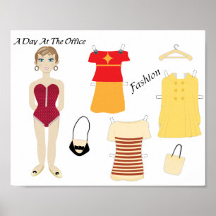 Niedlich Paper Doll Fashion Art Print Poster