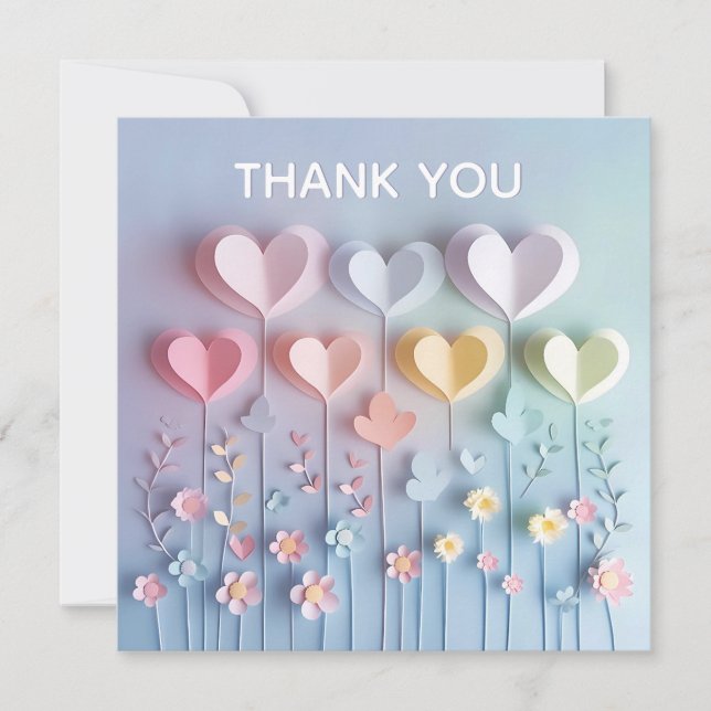 Niedlich Paper Hearts und Blume Vielen Dank (Vorderseite)