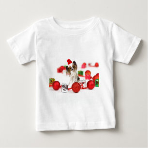 Niedlich Papillon Dog Weihnachtsmannmütze Baby T-shirt
