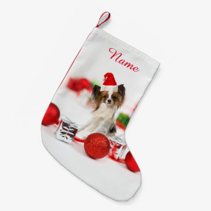 Niedlich Papillon Dog Weihnachtsmannmütze Kleiner Weihnachtsstrumpf