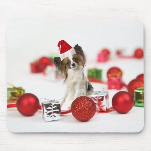 Niedlich Papillon Dog Weihnachtsmannmütze Mousepad (Vorne)