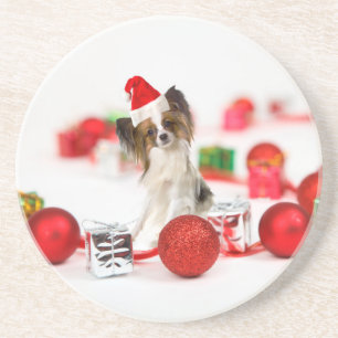 Niedlich Papillon Dog Weihnachtsmannmütze Untersetzer