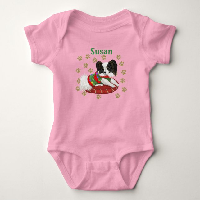 Niedlich Papillon Puppy Baby Bodysuit Strampler (Vorderseite)