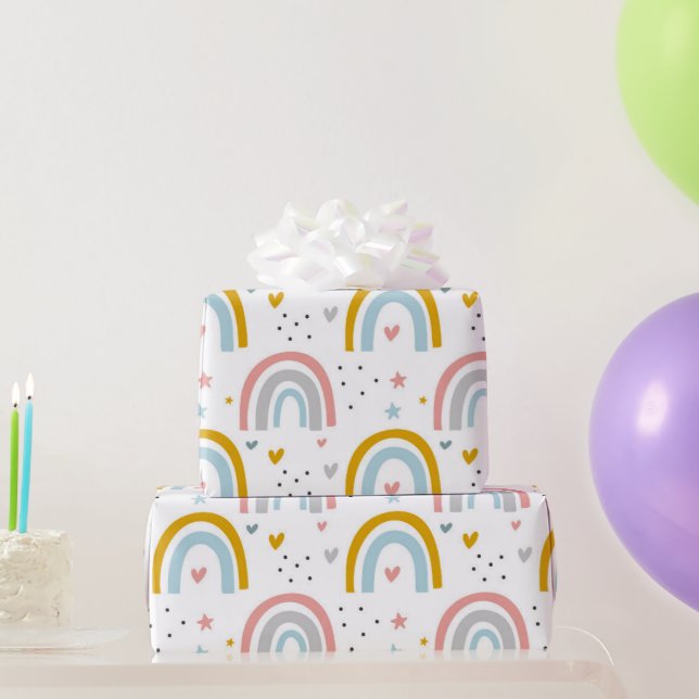 Niedlich Pastel Blue Blush Aquamarin Boho Rainbow  Geschenkpapier (Partygeschenke)