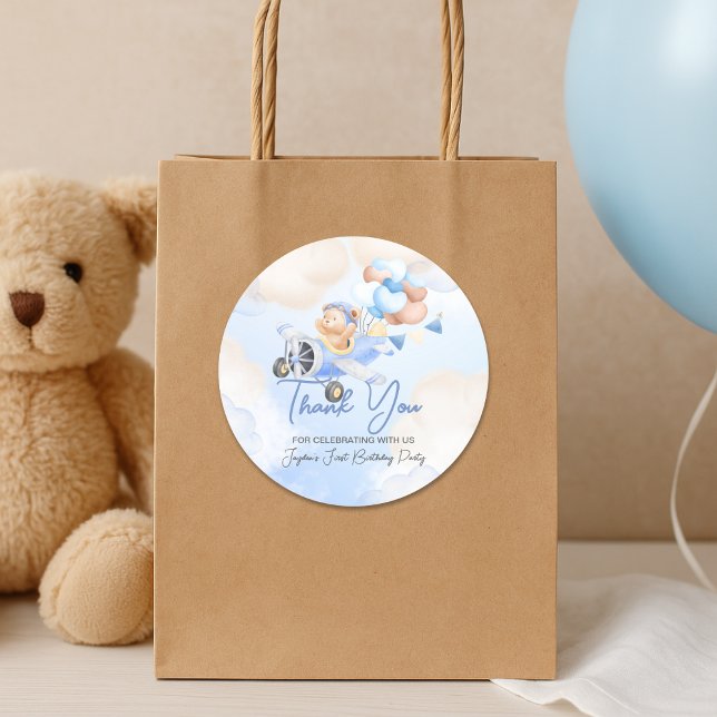 Niedlich Pastel Blue Brown Baby Bear Vielen Dank Runder Aufkleber (Von Creator hochgeladen)