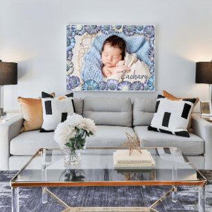 Niedlich Pastel Blue Daisy Baby Boy Name Foto Kind Poster