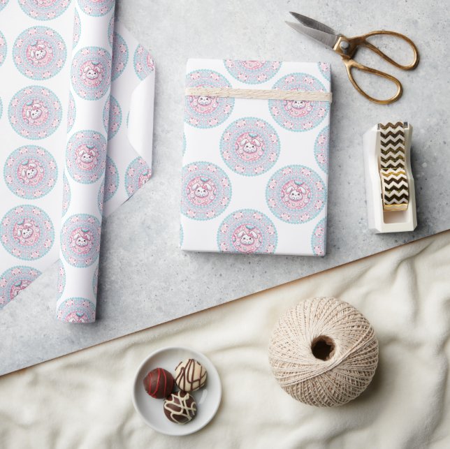 Niedlich Pastel Candy Kawaii Bunny Polka Dot Manda Geschenkpapier (Kunsthandwerk)