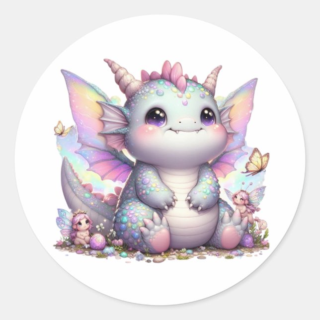 Niedlich Pastel Chubby Dino Runder Aufkleber (Vorderseite)