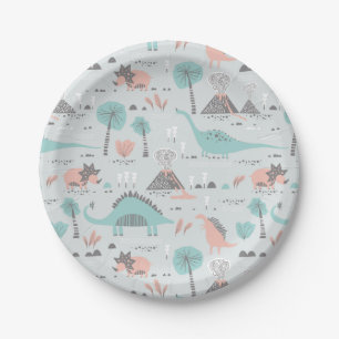 Niedlich Pastel Dinosaur Muster Pappteller